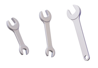 Realistic metallic mechanic Set 3D icon symbol set of professional assorted building tools spanner wrench isolated floating on isolated background. cartoon minimal cute smooth. 3d render
