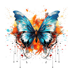  A bio-digital fusion English Butterfly t-shirt design featuring a butterfly with wings that combine natural patterns with digital circuitry, Generative Ai