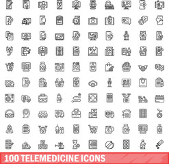 100 telemedicine icons set. Outline illustration of 100 telemedicine icons vector set isolated on white background
