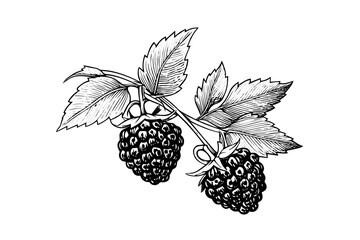 Blackberry or raspberry hand drawn ink sketch. Engraving vintage style vector illustration.