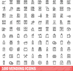 100 vending icons set. Outline illustration of 100 vending icons vector set isolated on white background