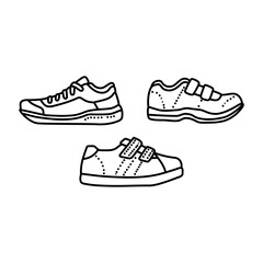 Set of hand drawn sneakers shoes, Doodle Vector Sketch Illustration isolated on white background