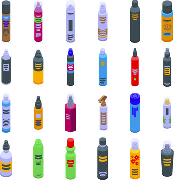 Hair Spray icons set isometric vector. Volume plastic. Tube thermal
