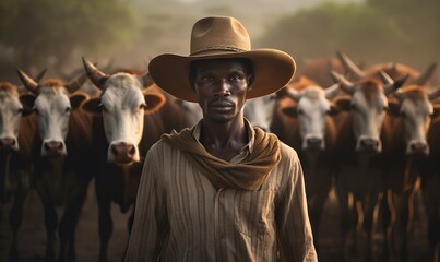 south african farmer with cows.