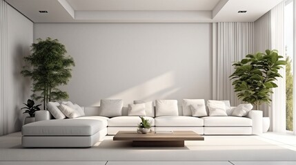 Fototapeta na wymiar Stylish modern living room with a large white sofa in a minimalist style