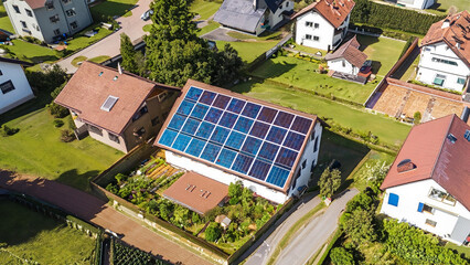 view of houses with solar panels