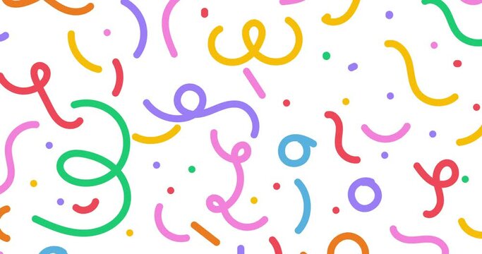 Fun colorful line doodle  seamless loop animation, Simple colorful childish scribble backdrop loop animation