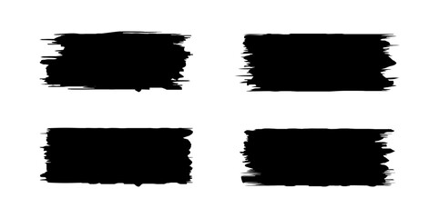 Set of black dirty stencils, dried paint. Ink brush strokes collection for graphic design with space for text. Artistic textures and grunge badge brushes. Vector illustration isolated