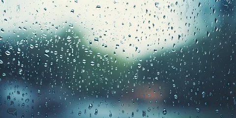 Foto op Aluminium Car mirror in rain. Rainy day serenity. Abstract raindrops on window. Nature brushstrokes. Raindrop artistry on glass © Bussakon