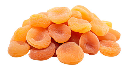 Many dried apricots isolated on white background, PNG