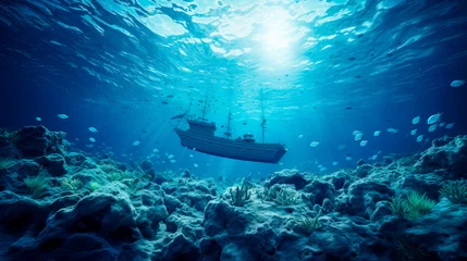 Zelfklevend Fotobehang Sunken ship lying on seabed © graja