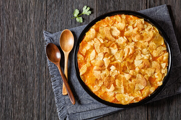 creamy cheesy chicken almond casserole, top view