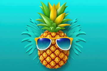 Pineapple in sunglasses on a beautiful background