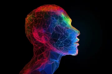 Poster Abstract polygonal human head on dark background 3D rendering © Samira
