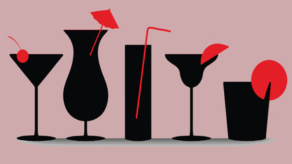 Wine glasses. Set of cocktails icons on background. Vector illustration
