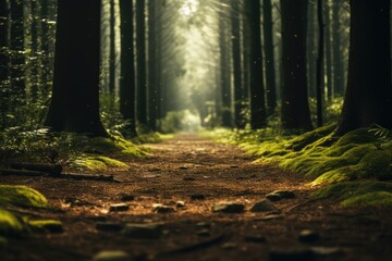 Fototapeta premium Forest trail, ideal for text overlay - Nature's Path - AI Generated