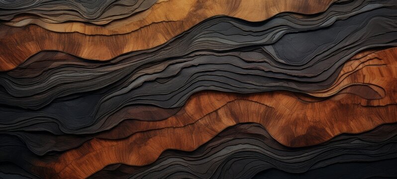 Wood art background - Abstract closeup of detailed organic brown wooden waving waves wall texture banner wall