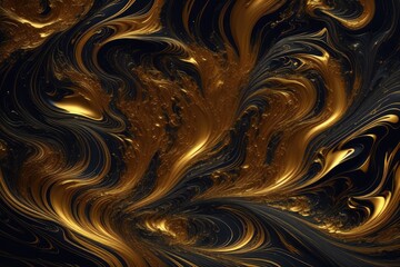 Abstract texture of flow golden and dark liquid colors. Digital art. Generative AI