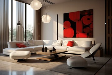 Modern 3D model of a stylish living area. Generative AI