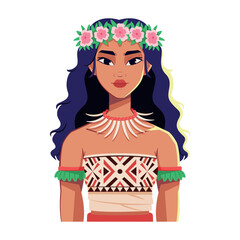 vector oceania native woman cartoon illustration isolated
