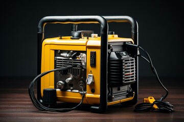 Portable power generator with electrical cord. Symbolizes electricity outage, disaster readiness, and safety. Generative AI - obrazy, fototapety, plakaty