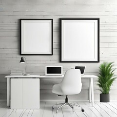 white blank frame mockup with modern business office background