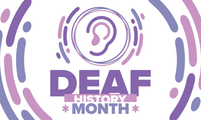 National Deaf History Month. Celebrated from March through April in United States. In honour of the achievement of the deaf and hard of hearing. Poster, postcard, banner. Vector illustration