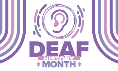 National Deaf History Month. Celebrated from March through April in United States. In honour of the achievement of the deaf and hard of hearing. Poster, postcard, banner. Vector illustration