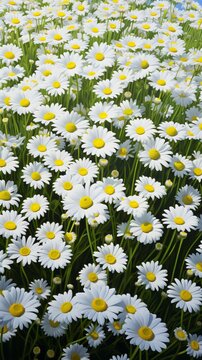 A field full of white and yellow daisies