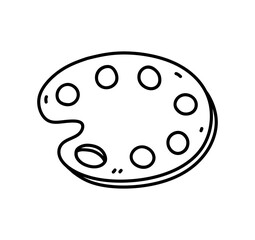 Art palette isolated on white background. Painting supplies. Vector hand-drawn illustration in doodle style. Perfect for logo, decorations, various designs.