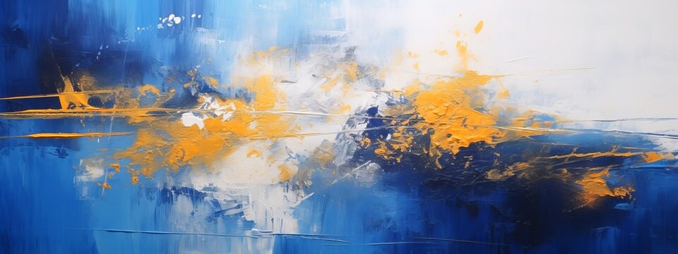 Abstract rough blue white gold art painting texture background illustration, with oil brushstroke and pallet knife paint on canvas