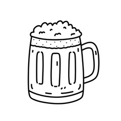 Glass of beer isolated on white background. Alcoholic beverage. Vector hand-drawn illustration in doodle style. Perfect for cards, menu, decorations, logo, various designs.