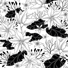 black and white pattern with water lilies
