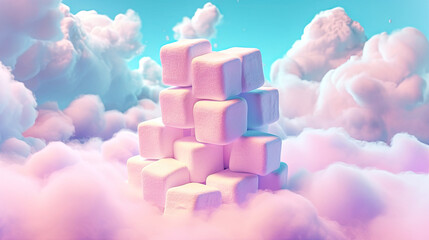 Surreal Sugar Cube Pyramid in Dreamy Sky
