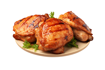 Grilled chicken on wooden isolated on a transparent background, PNG