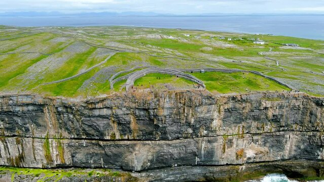 Aerial view of Dun Aonghasa or Dun Aengus legendary prehistoric stone fort, Inishmore, Ireland
