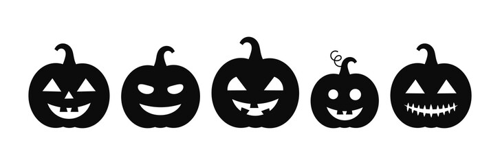 Halloween pumpkins Jack O Lantern icons set. PNG illustration.
