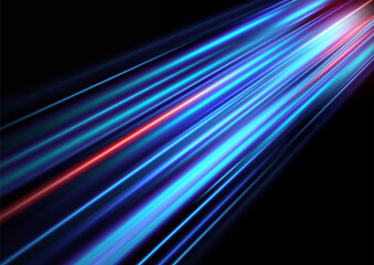 Blue glowing shiny speed lines effect vector background. Glowing speed lines. Light shining effect. Light trail wave, fire path trail line and filament curve rotation.