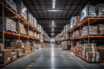 Large warehouse with shelves and boxes.