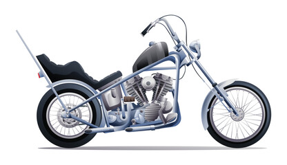 Custom chopper motorcycle vector illustration. Vintage motorcycle isolated on white background