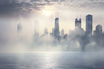 Fototapeta na wymiar Chicago skyline embraced by ethereal morning haze. Generative AI