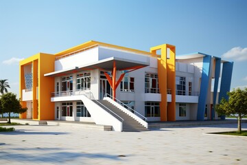Modern school building front view. Generative AI