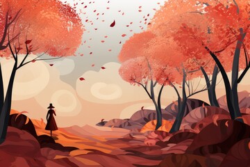 beautiful autumn girl orange nature illustration