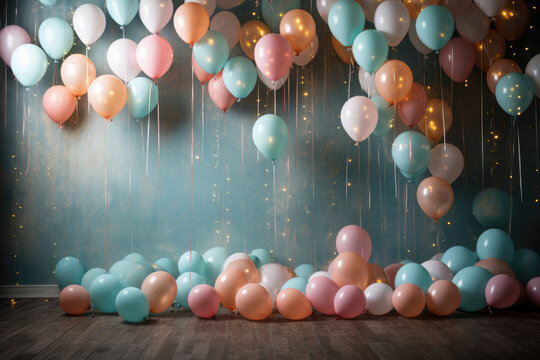 Party festive birthday photo zone with colorful balloons