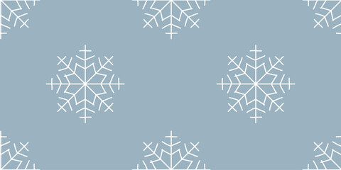 Christmas Seamless pattern with snowflakes. Winter Flat vector illustration for Holiday decoration, Wrapping paper template, Seasonal banner. Design art Endless background with snowfall on blue. 
