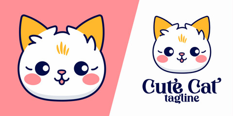 Charming Feline Head Cartoon Vector Icon Illustration. Creature Natural Icon Idea Isolated Premium Vector. Cartoon Flat Design.
