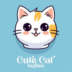 Cute Cat Head Cartoon Vector Icon Illustration. Animal Nature Icon Concept Isolated Premium Vector. Flat Cartoon Style.
