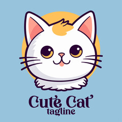 Cute Cat Face Cartoon Vector Icon Illustration. Animal Nature Icon Rendering Isolated Premium Vector. Minimalist Cartoon Styling.