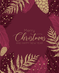 Christmas background with fir branches and snowflakes. The background is great for cards, brochures, flyers, and advertising poster templates. It is a vector illustration.	
