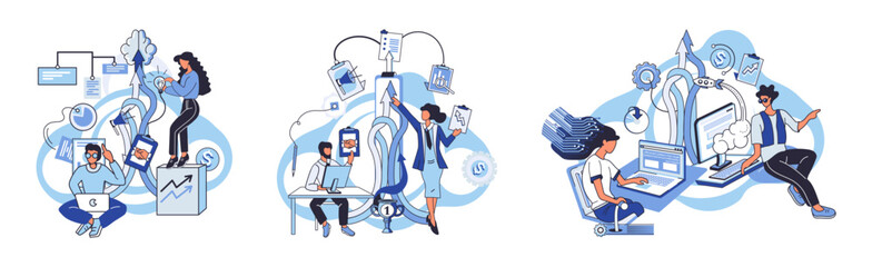 Team solving complex problems. Teamwork vector illustration metaphor. Business invest energy sources Brain activity abstract concept Combining parts to achieve a result Coworkers characters Coworkers